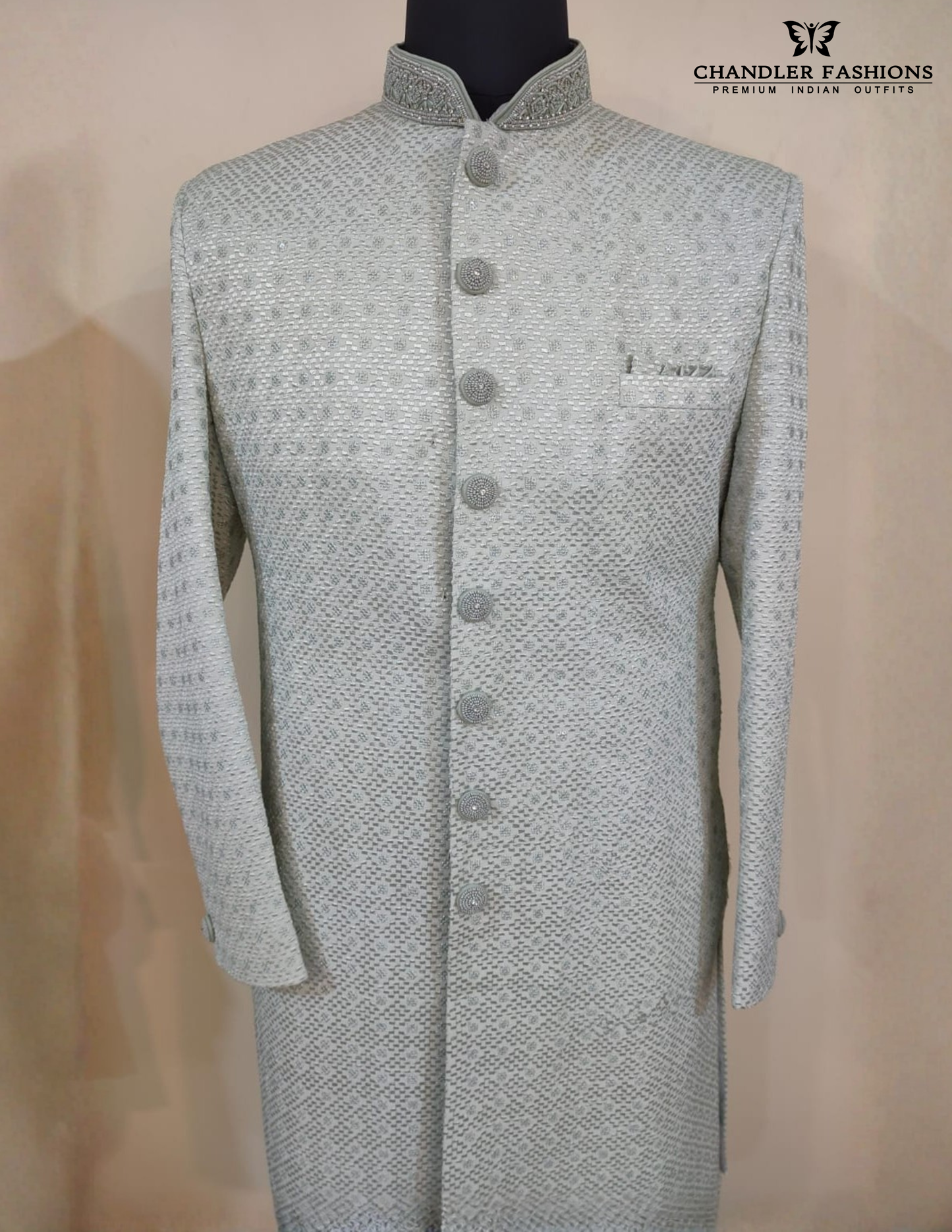 Gray Color Silk With Hand Embroidery Work Sherwani Suits Near Me