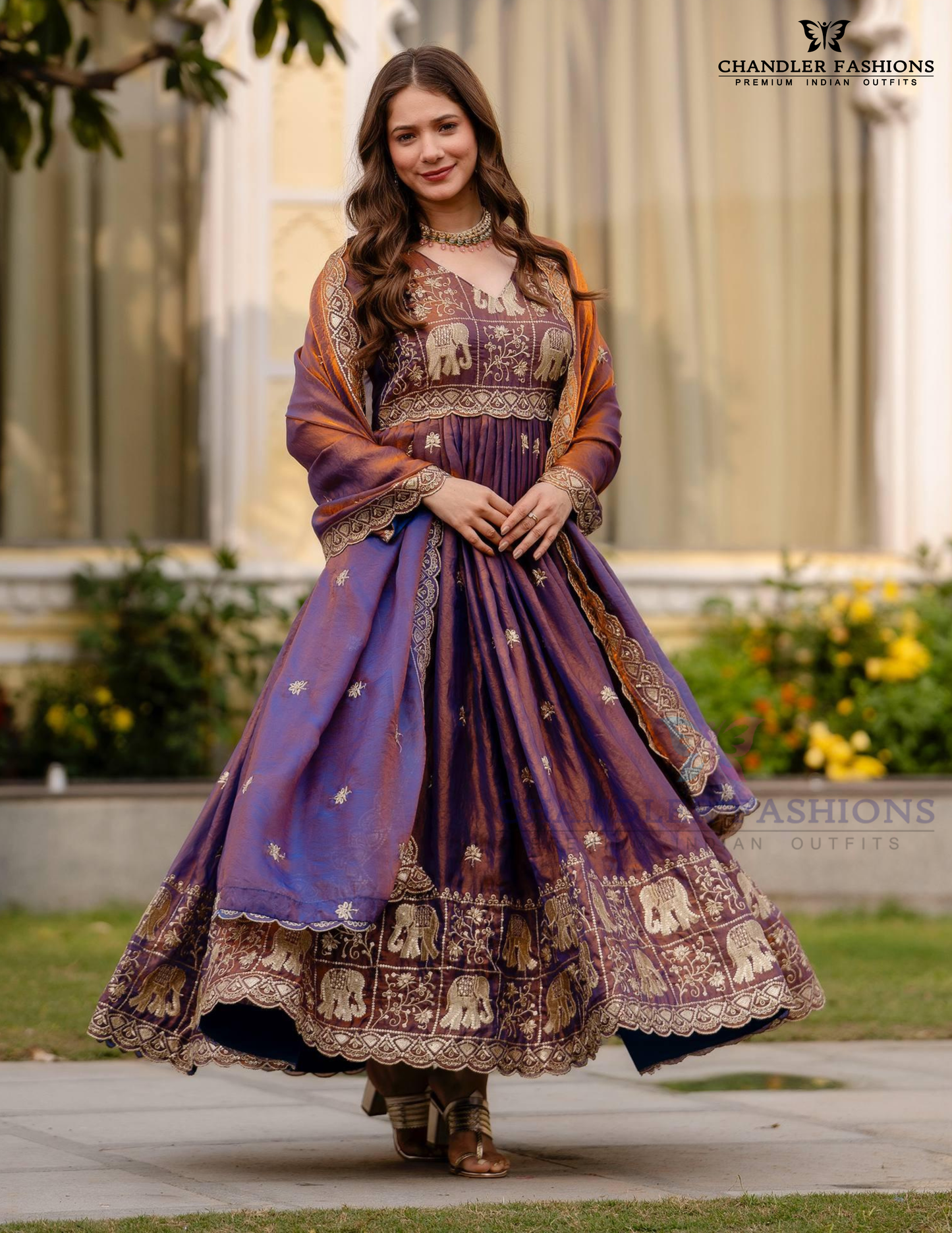 Purple Color Embroidery Work Dual Tone Long Gown In Peoria