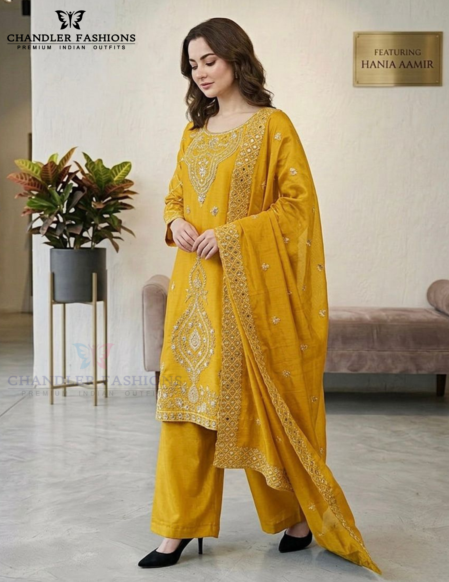 Yellow Color Silk With Embroidery And Beads Work For Women Near Me