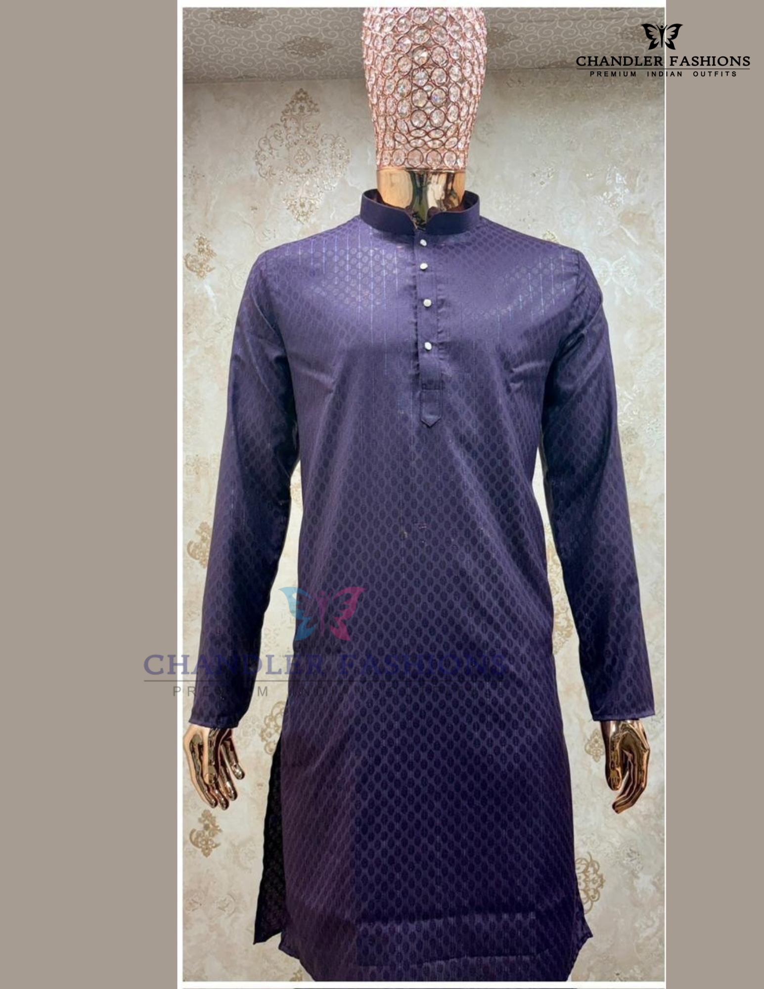 Fantastic Purple Color Silk With Self Design Kurta Suits For Men