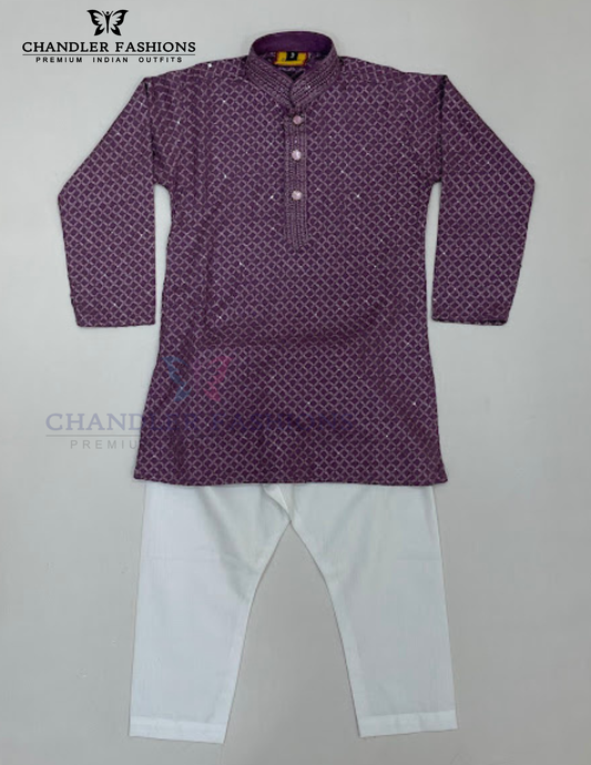 Amazing Lavender Color Sequins Work Kurta With Pajama Set For Boys