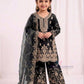 Fantastic Black Color Georgette Embroidery Work Sharara Suit For Girls