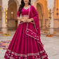 Alluring Pink Color Roman Silk With Gota And Lace Work Chaniya Choli For Women