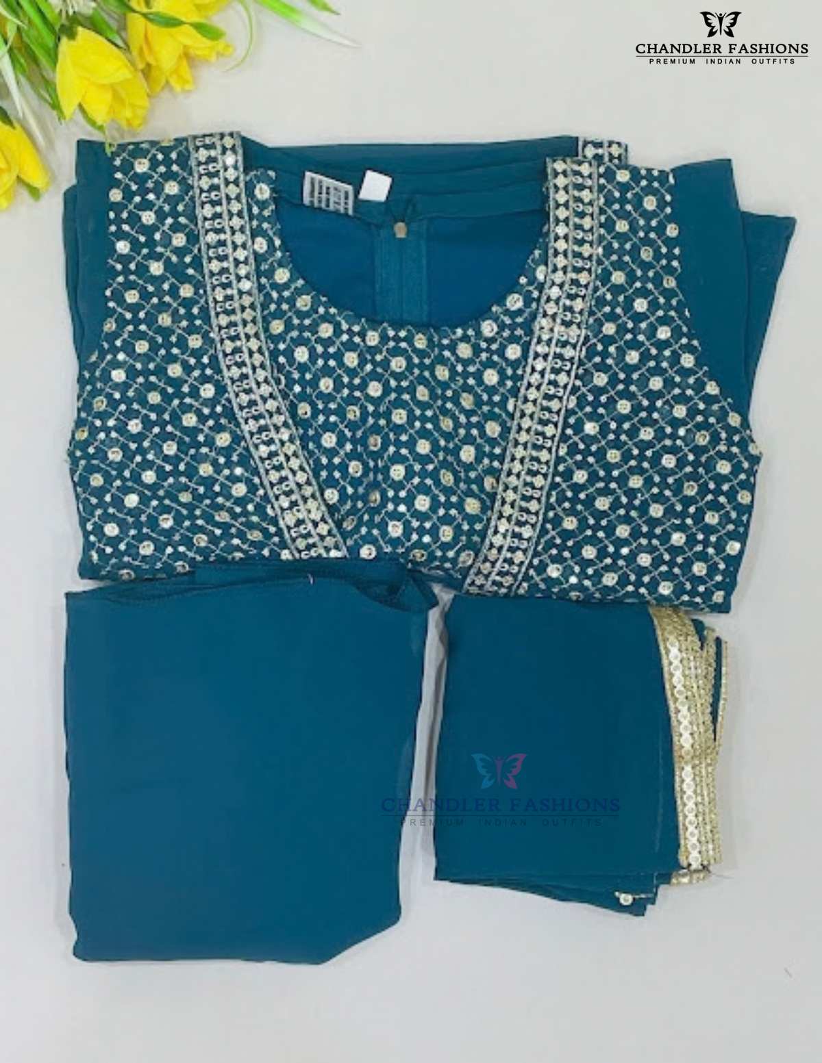 Beautiful Blue Color Georgette Kurti Suits With Embroidery And Sequins Work Near Me