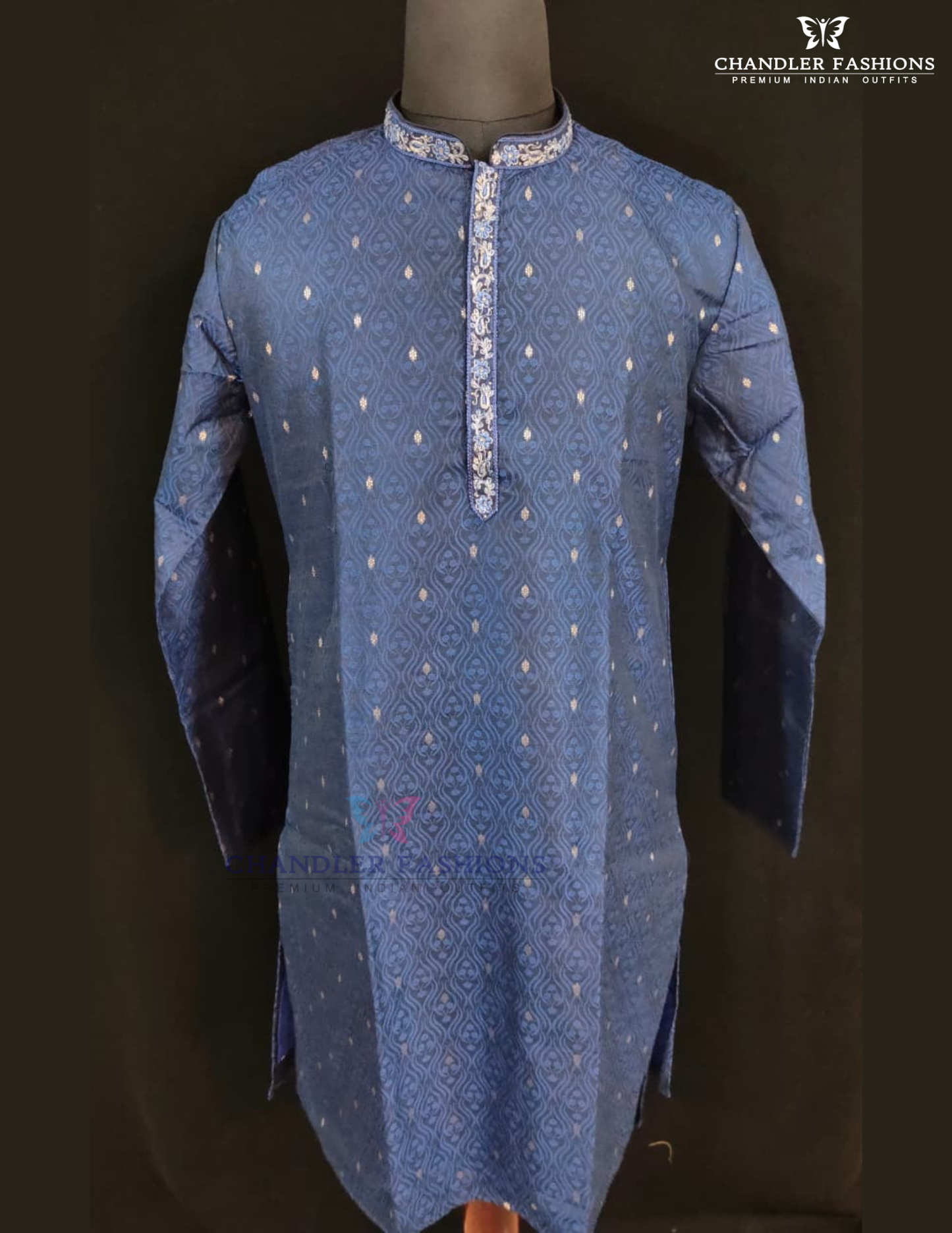 Amazing Navy Blue Color Pure Banarasi With Zari Work Kuruta Sutis For Men