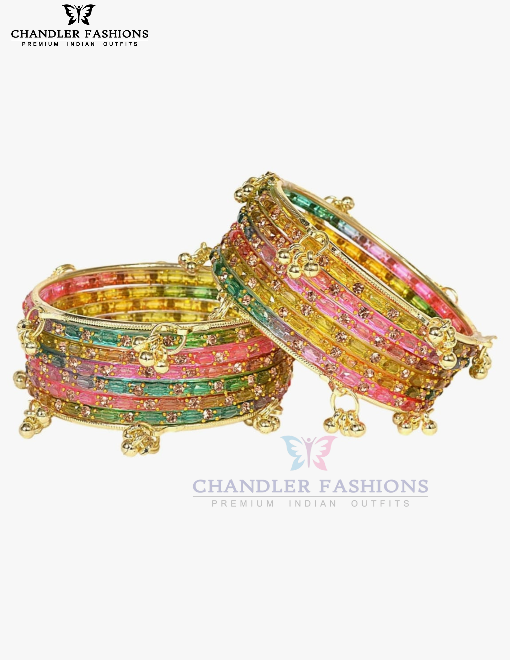 Stunning Multicolor Raindrop Glass Bangles With Stone And Gold Finishing