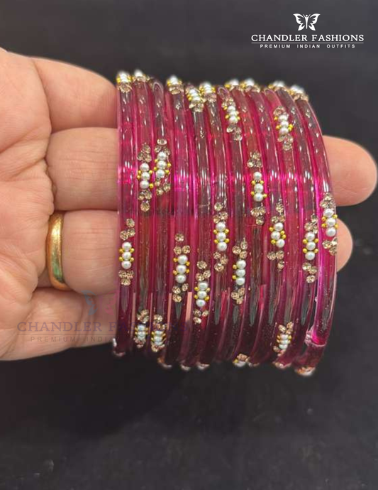 Excellent Dark Pink Colored Glass Bangles For Women