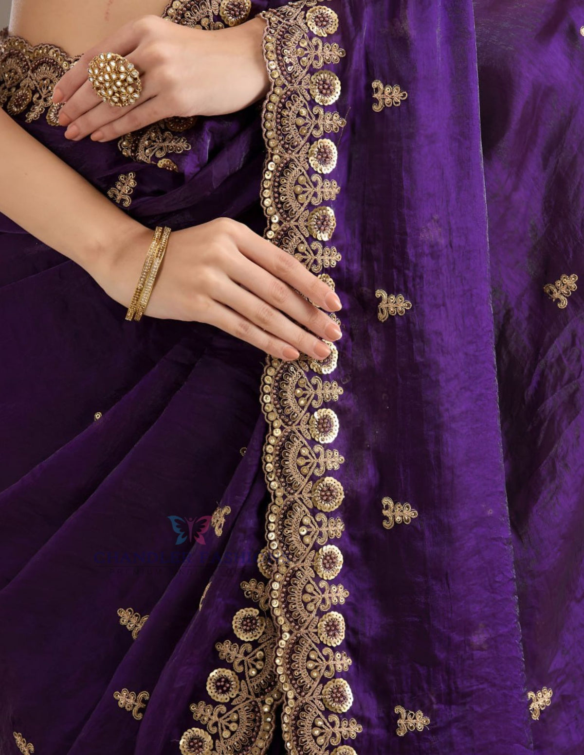 Purple Color Sequins And Embroidery Work Saree In Surprise