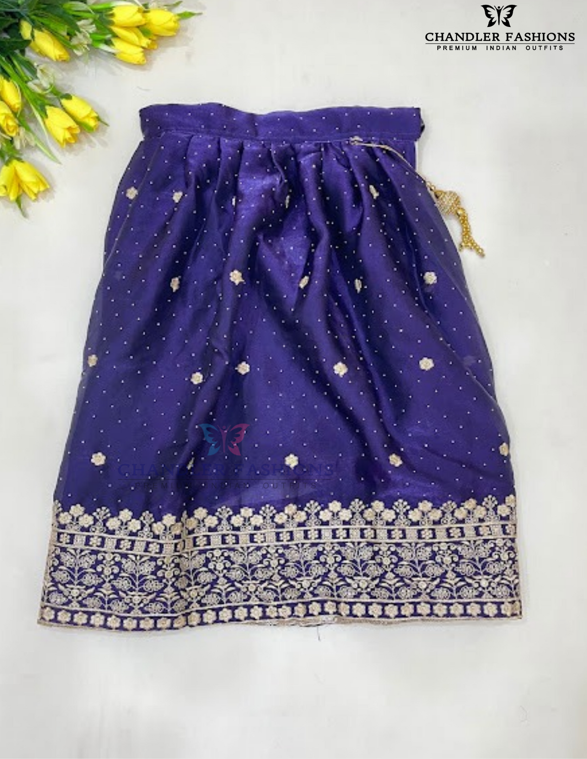Purple Color Georgette Choli Set With Stones Work In Mesa