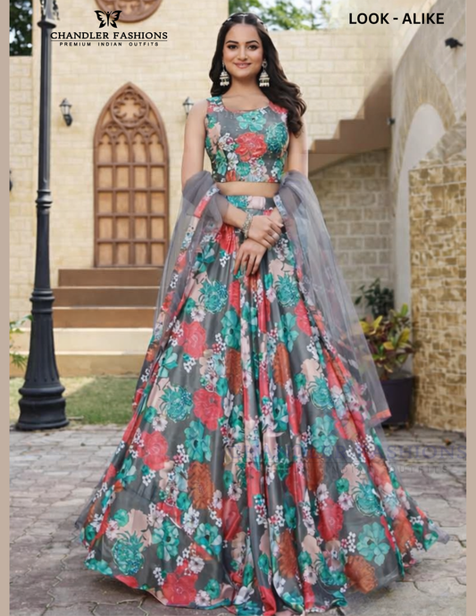 Delightful Multicolor Organza With Sequins Work Lehenga Choli With Dupatta For Women