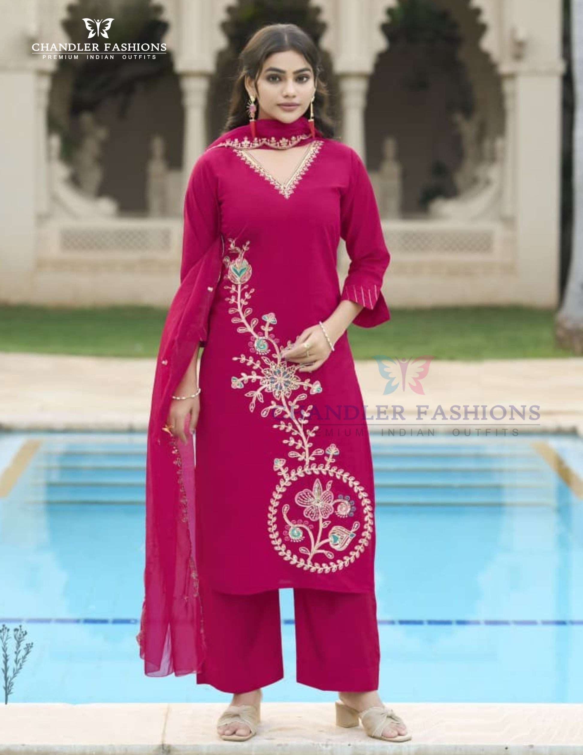 Stunning Rani Pink Color Rayon With Sequins And Thread Work Salwar Suits With Dupatta
