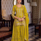 Charming Lime Green Color Shimmer Palazzo Suits With Embroidery Work For Women