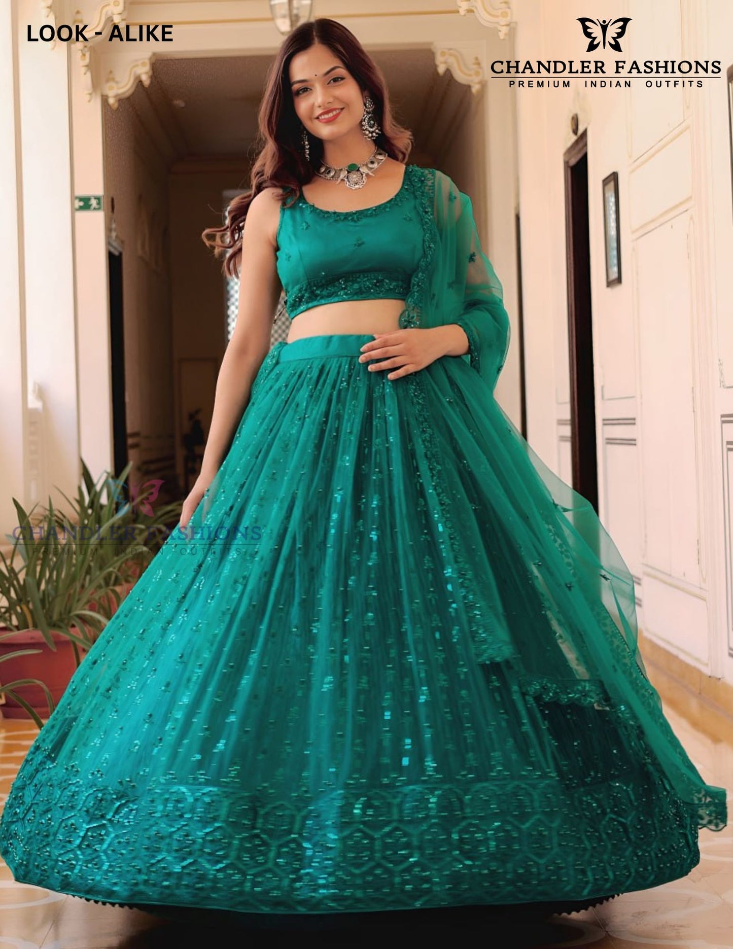 Teal Blue Color Soft Net With Embroidery Work Lehenga In Sedona
