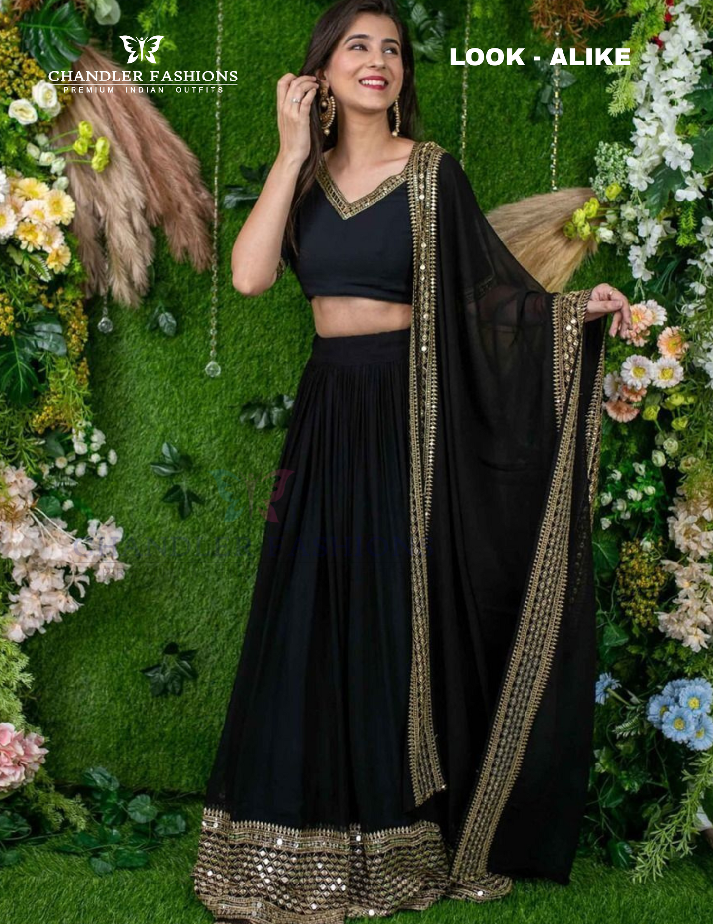 Elegant Black Color Georgette And Embroidery Work Lehenga Choli With Dupatta For Women