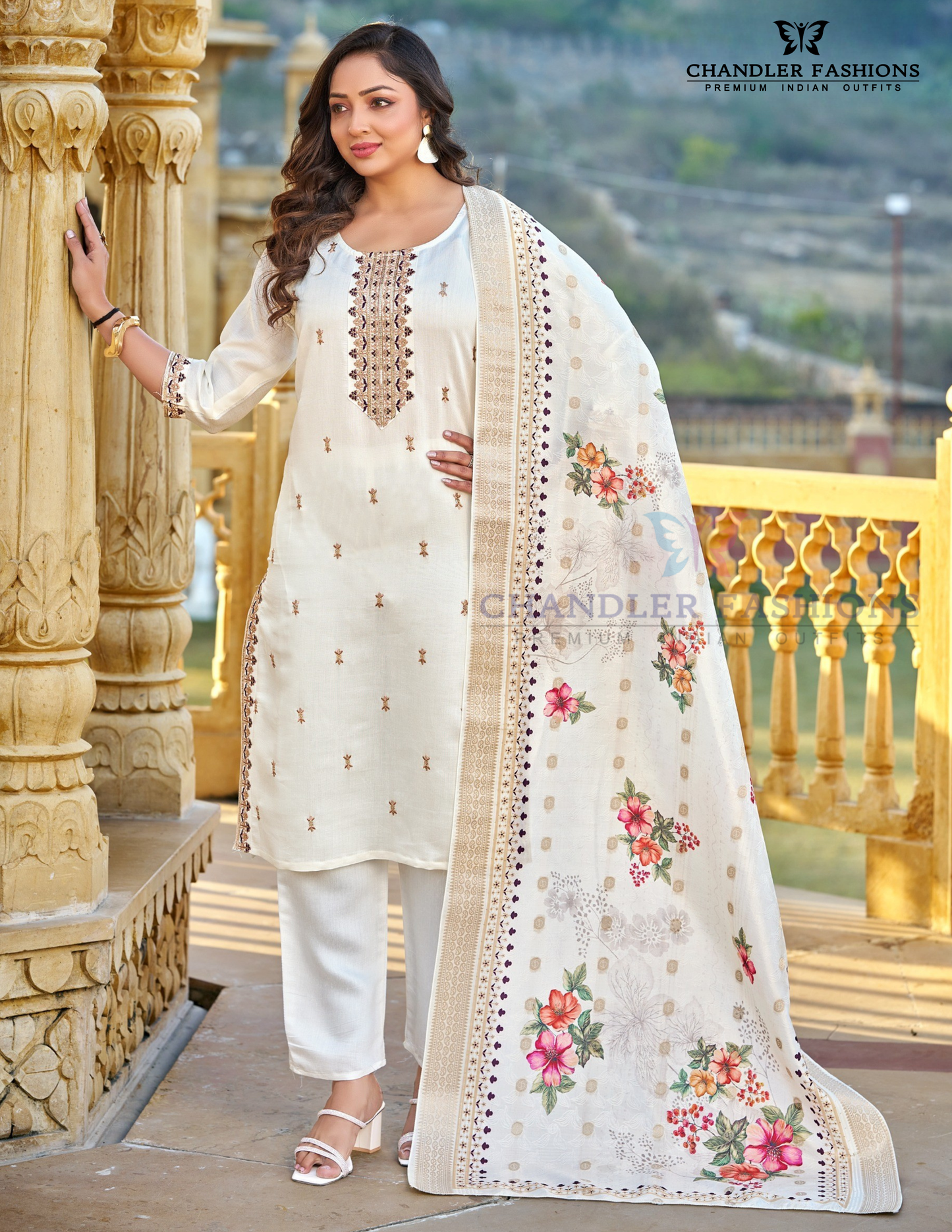 Appealing Off White Color Gadwal Silk With Embroidery And Sequins Work Salwar Suits With Dupatta