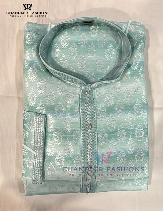 Beautiful Green Color Brocade Designer Kurta Pajama Set For Men