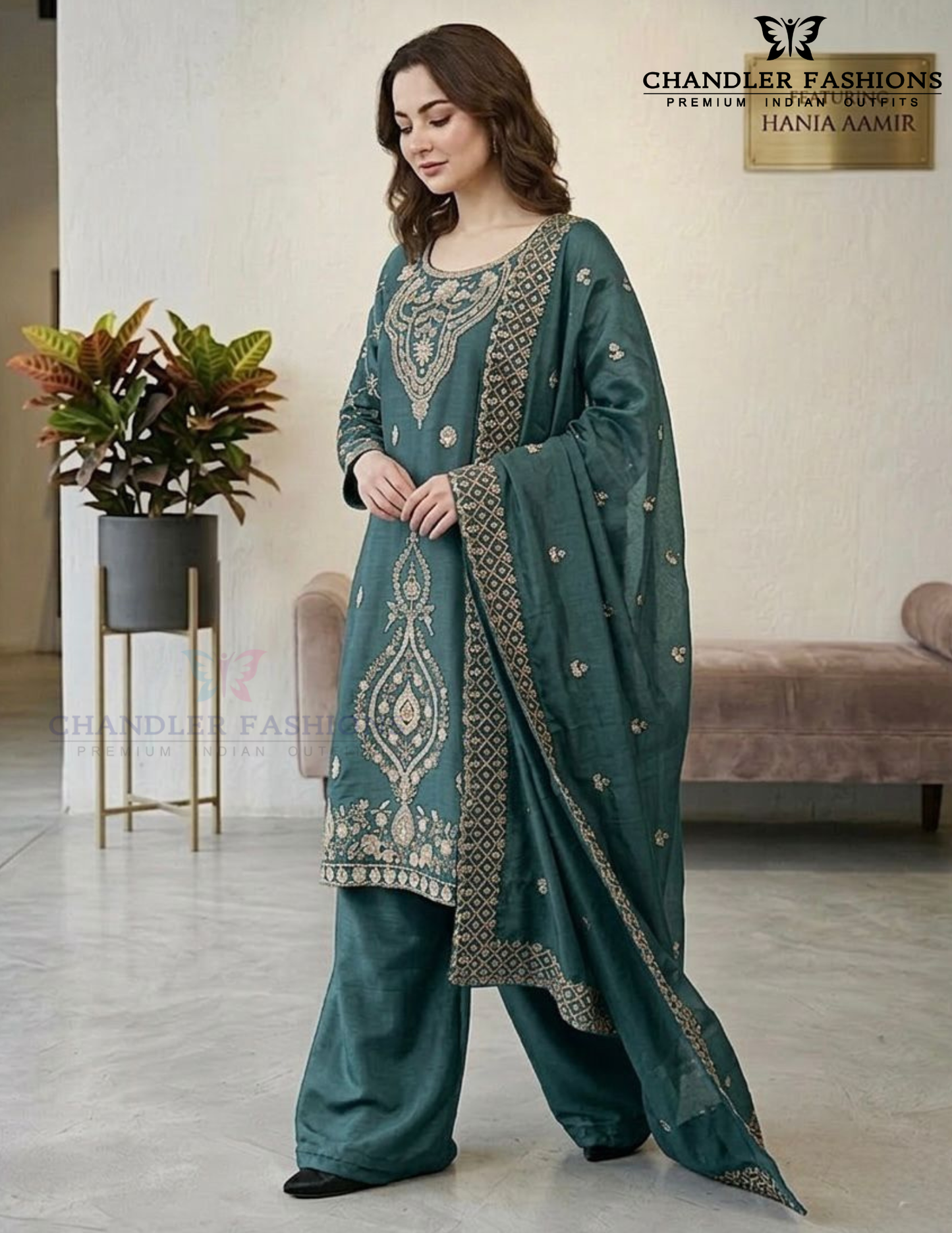 Teal Green Color Silk With Embroidery And Beads Work In USA