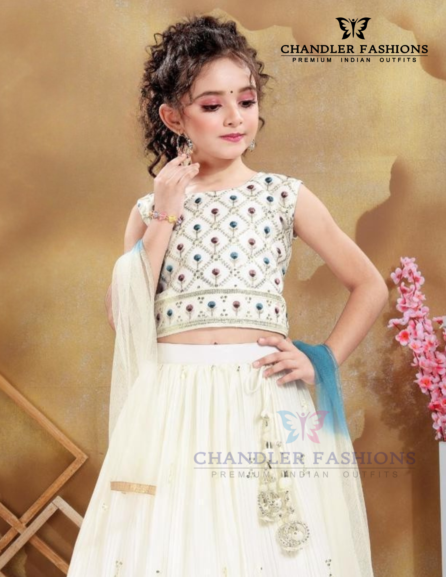 Cream Color Embroidery And Sequins Work Choli Set With Dupatta Near Me