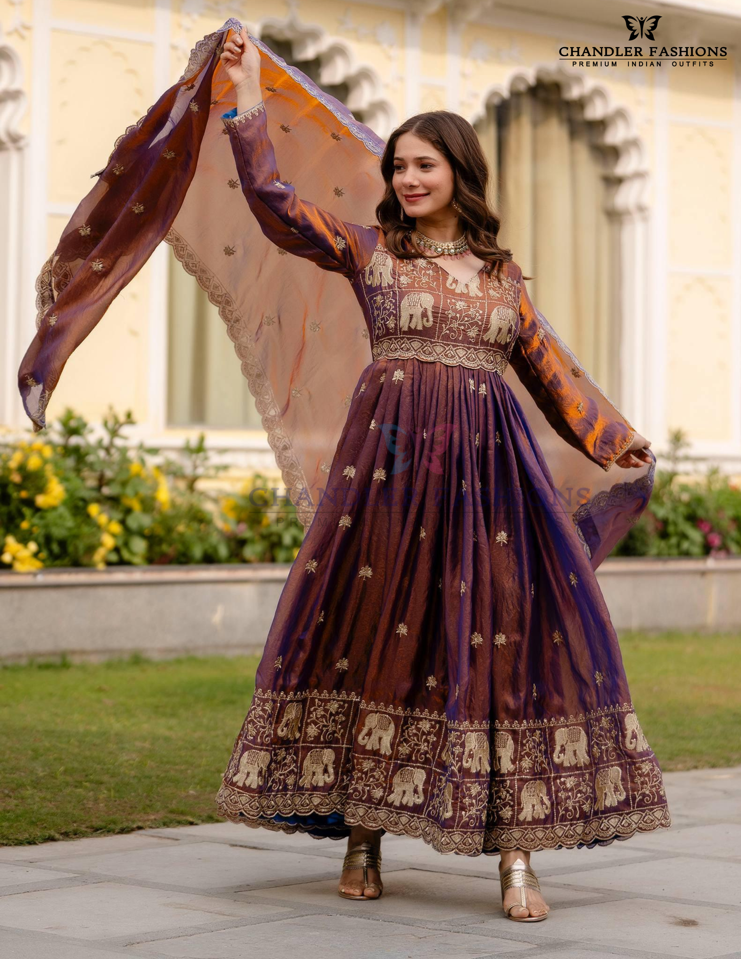 Beautiful Purple Color With Embroidery Work Long Gown With Dupatta In Yuma