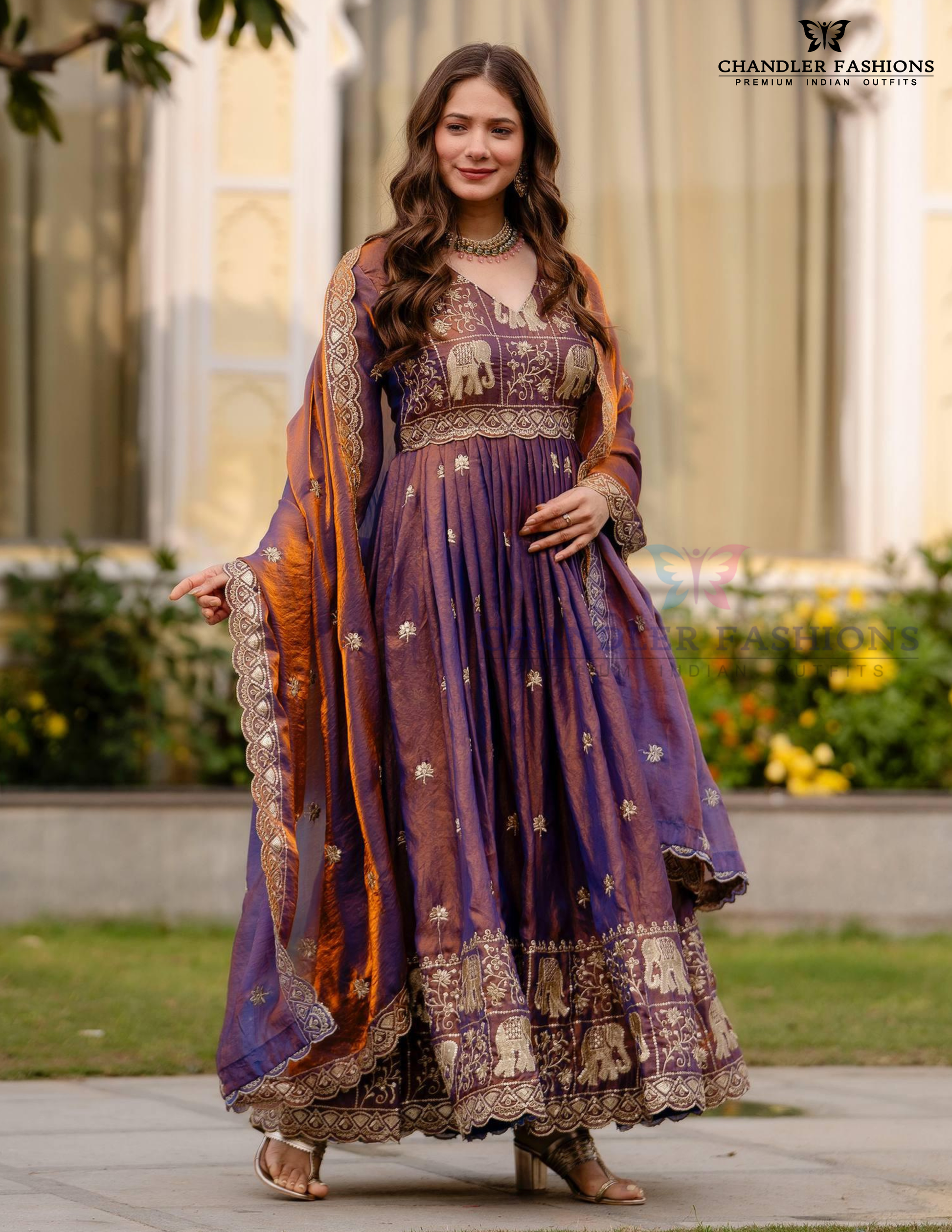 Purple Color Dual Tone Long Gown With Dupatta In Prescott