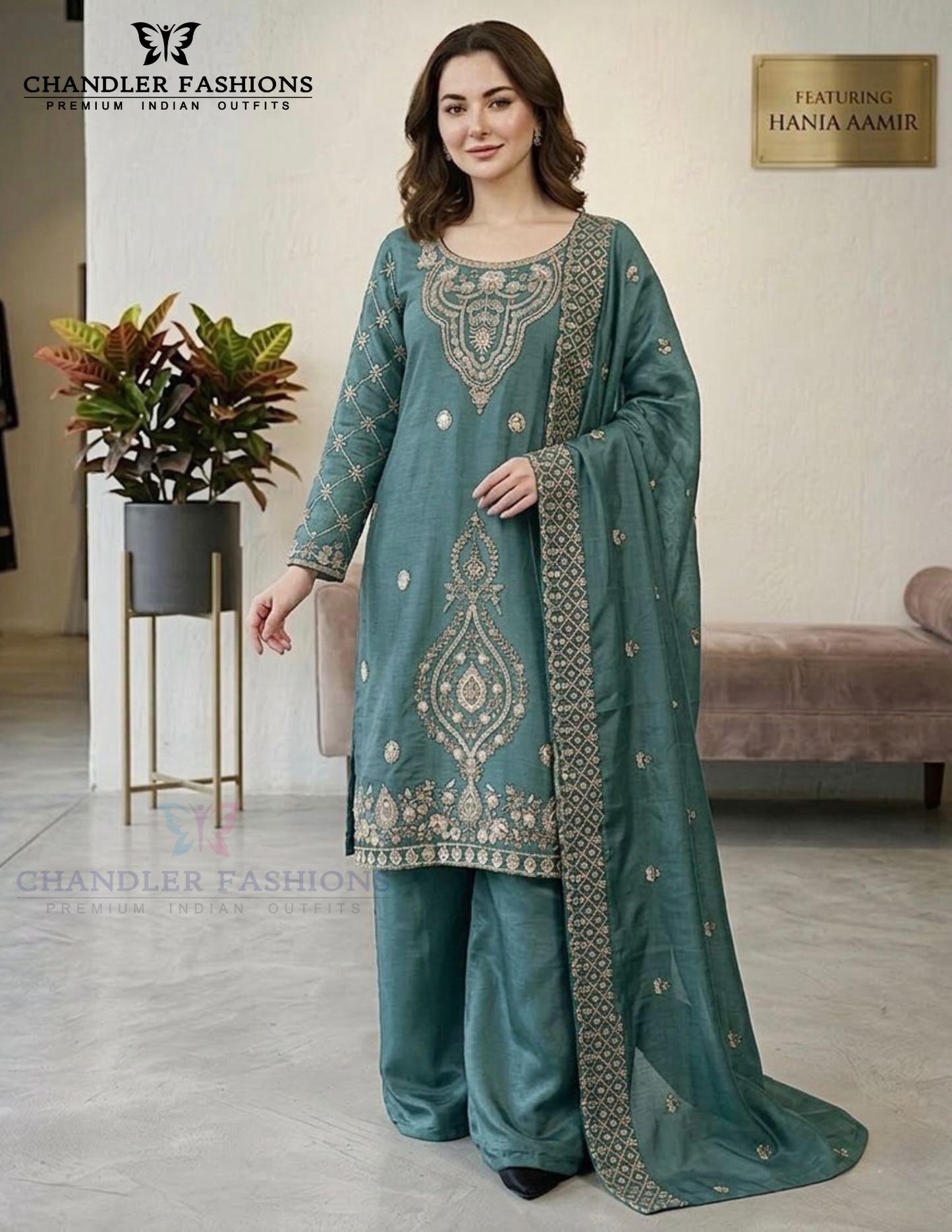 Teal Green Color Silk With Embroidery And Beads Work For Women Near Me
