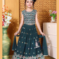 Alluring Teal Green Color Embroidery And Sequins Work Choli Set With Dupatta For Girls