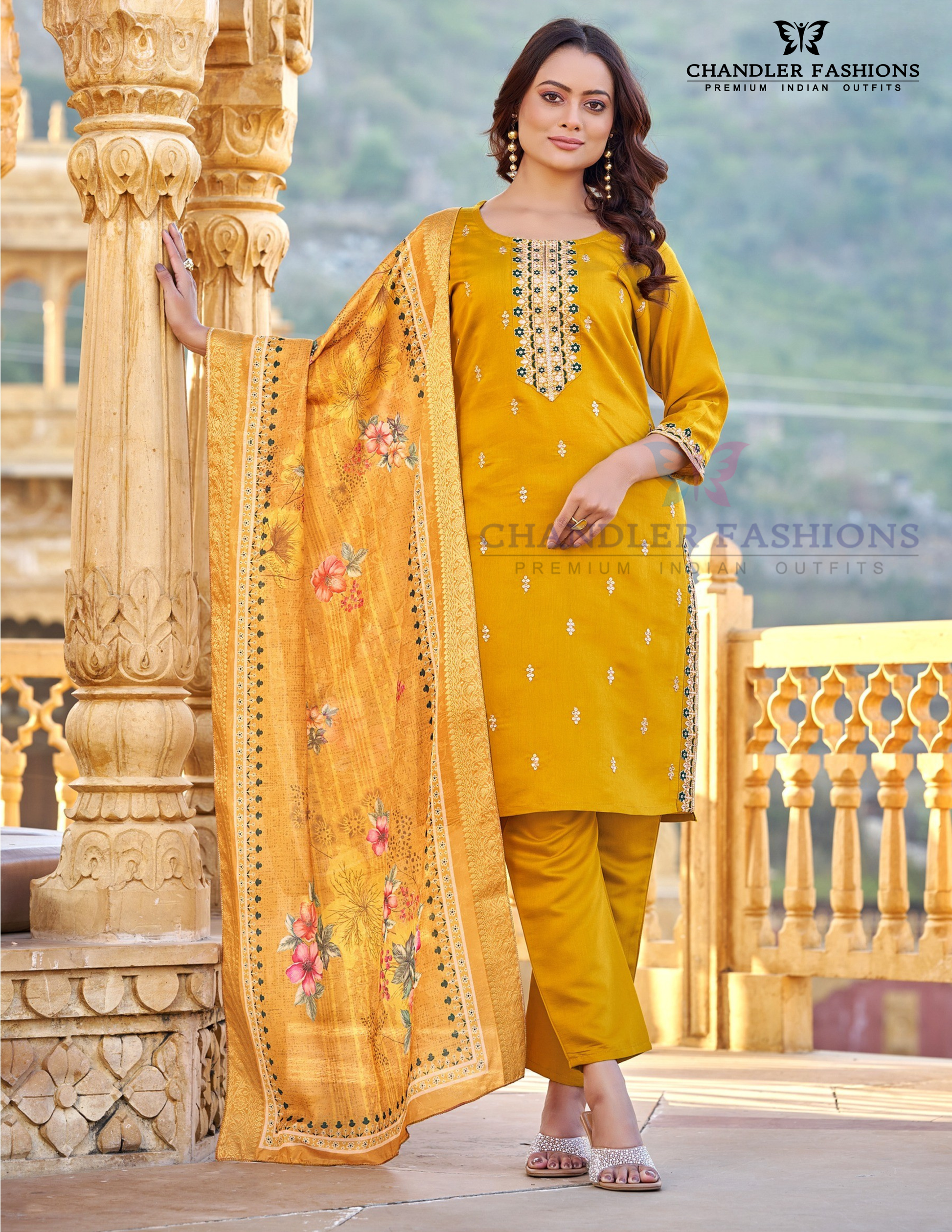 Captivating Yellow Color Gadwal Silk With Embroidery And Sequins Work Salwar Suits With Dupatta