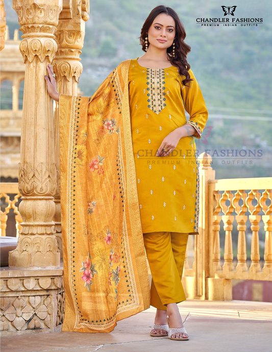 Captivating Yellow Color Gadwal Silk With Embroidery And Sequins Work Salwar Suits With Dupatta