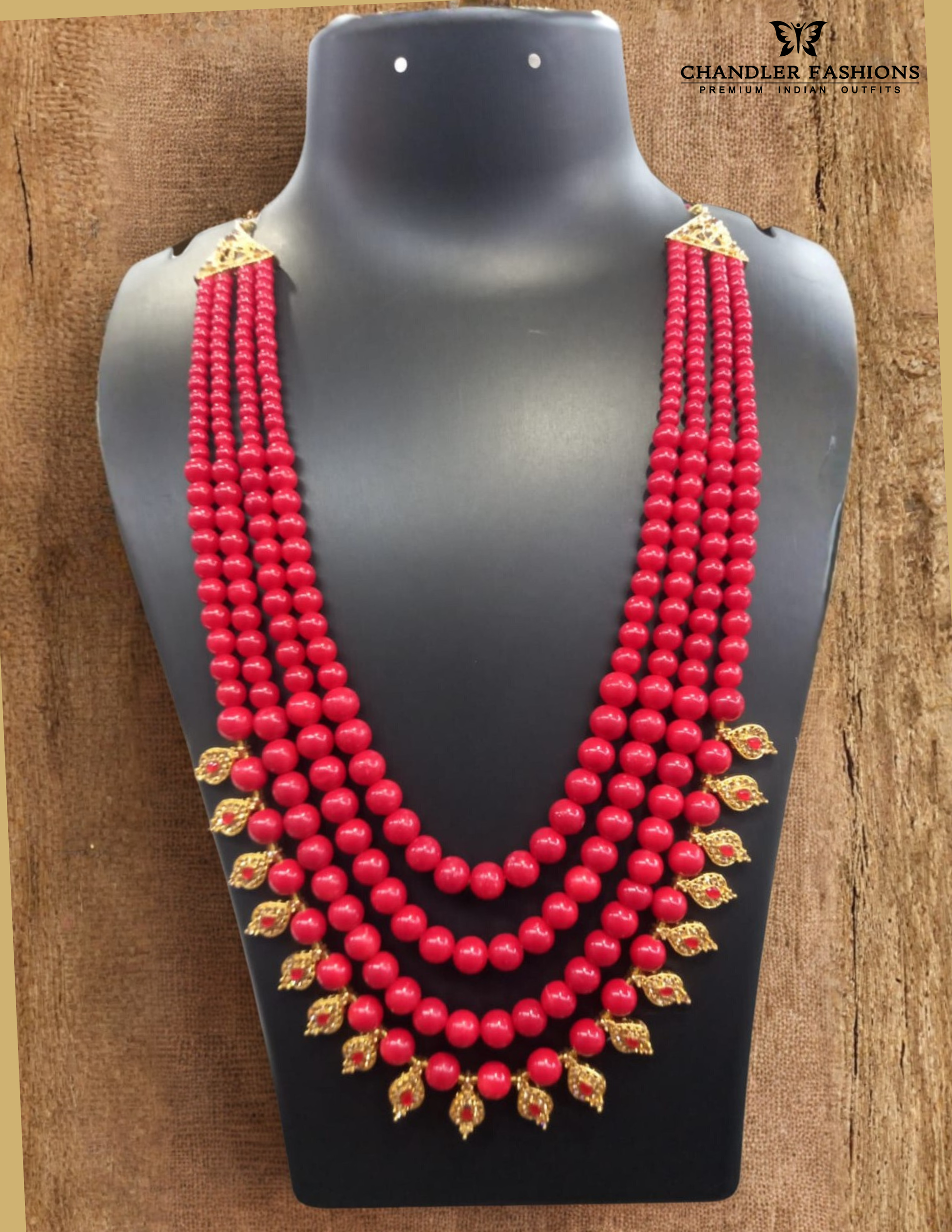 Gorgeous Red Color Designer Pearl Beads With Gold Plated Mala