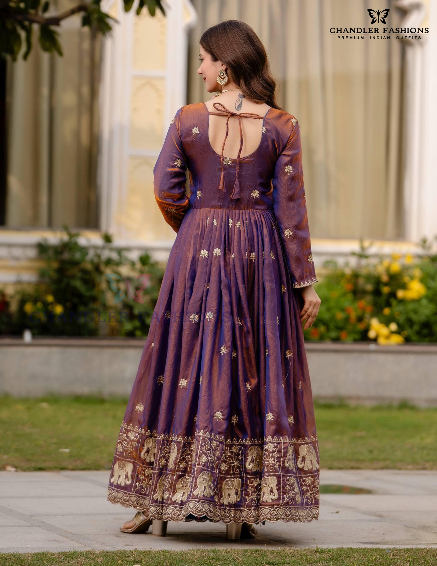 Purple Color Fendy Satin With Embroidery Work Dual Tone Long Gown In USA
