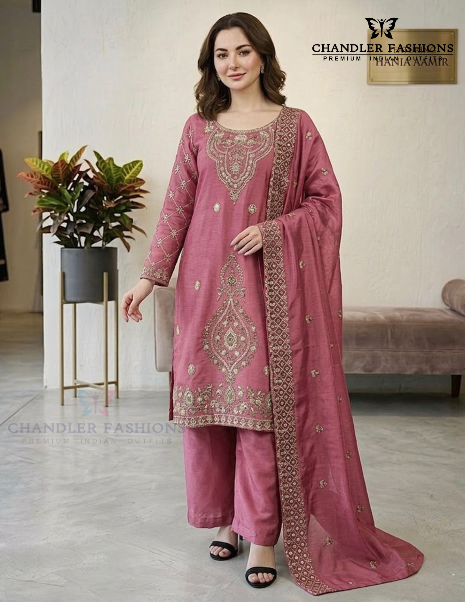 Pink Color With Silk With Embroidery Work In USA