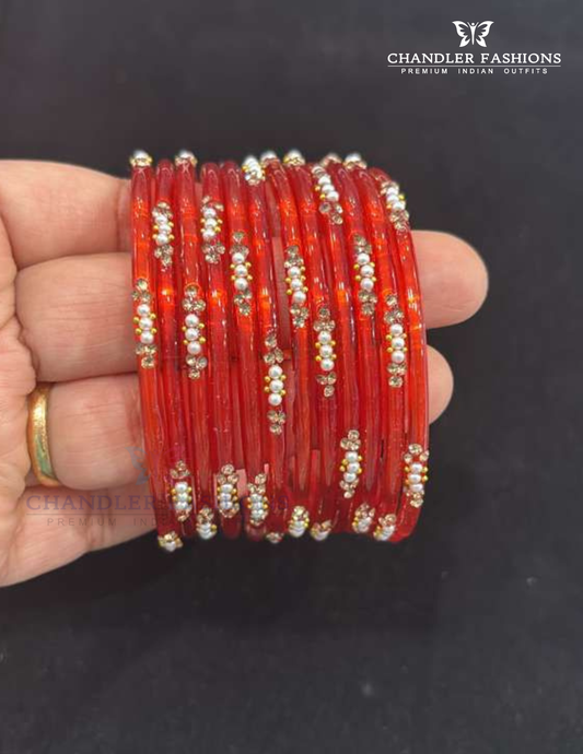Fabulous Red Colored Glass Bangles For Women