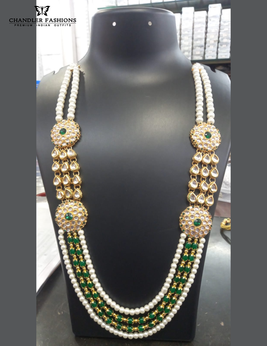 Attractive Green And White Color Gold Plated With Stone And Beads Work Mala
