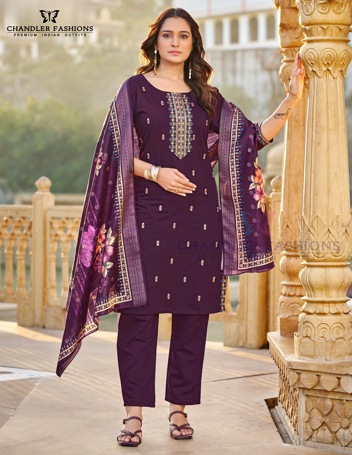 Attractive Purple Color Gadwal Silk With Embroidery And Sequins Work Salwar Suits With Dupatta