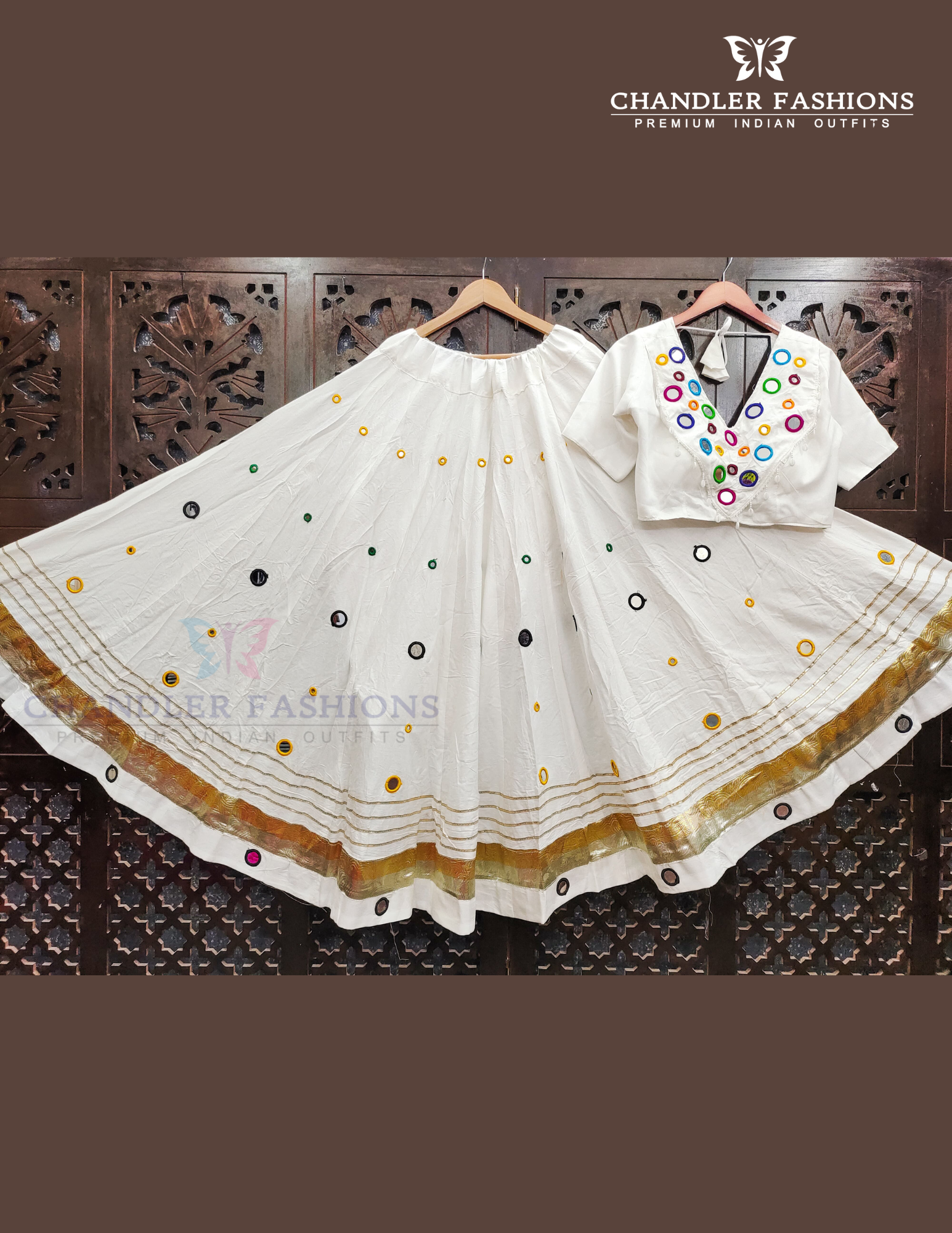 Elegant White Color Rayon Cotton With Mirror Work Skirt For Women
