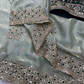 Light Green Color Soft Space Silk With Sequins And Zari Embroidery Work Saree Near Me
