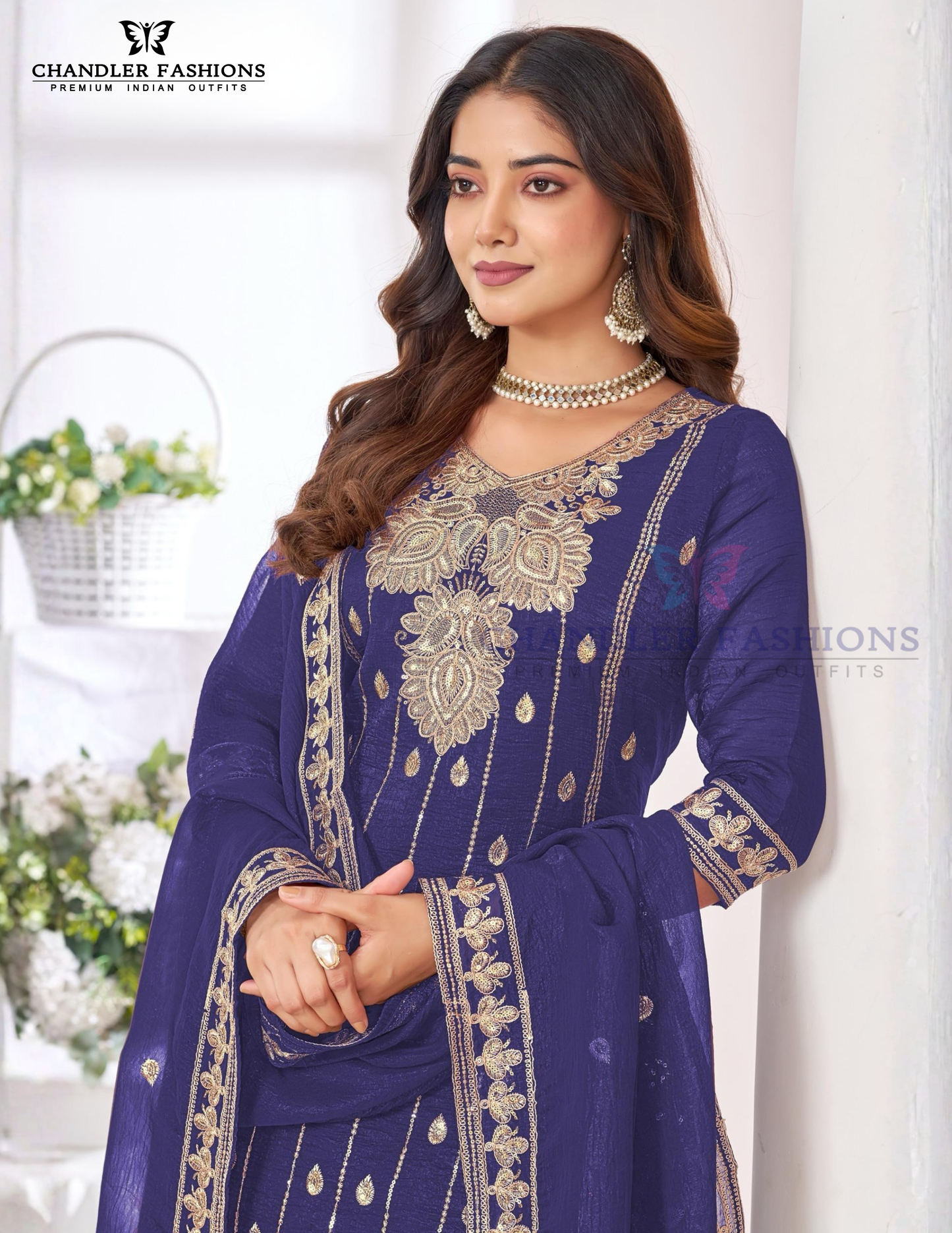 Violet Color Chinon With Embroidery Work Palazzo Suits Near Me