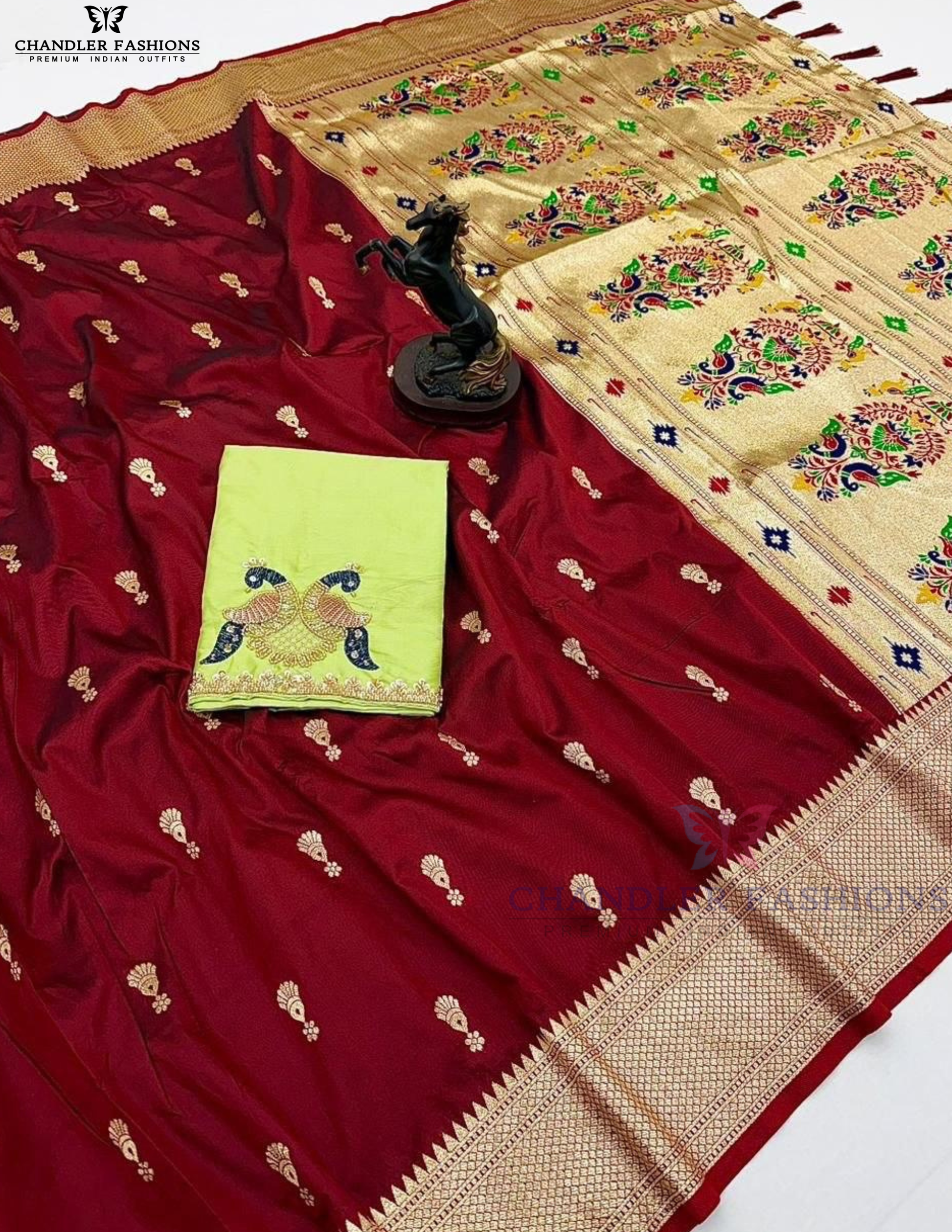 Paithani Silk With Jhumka Motifs And Zari Border Work Saree Near Me