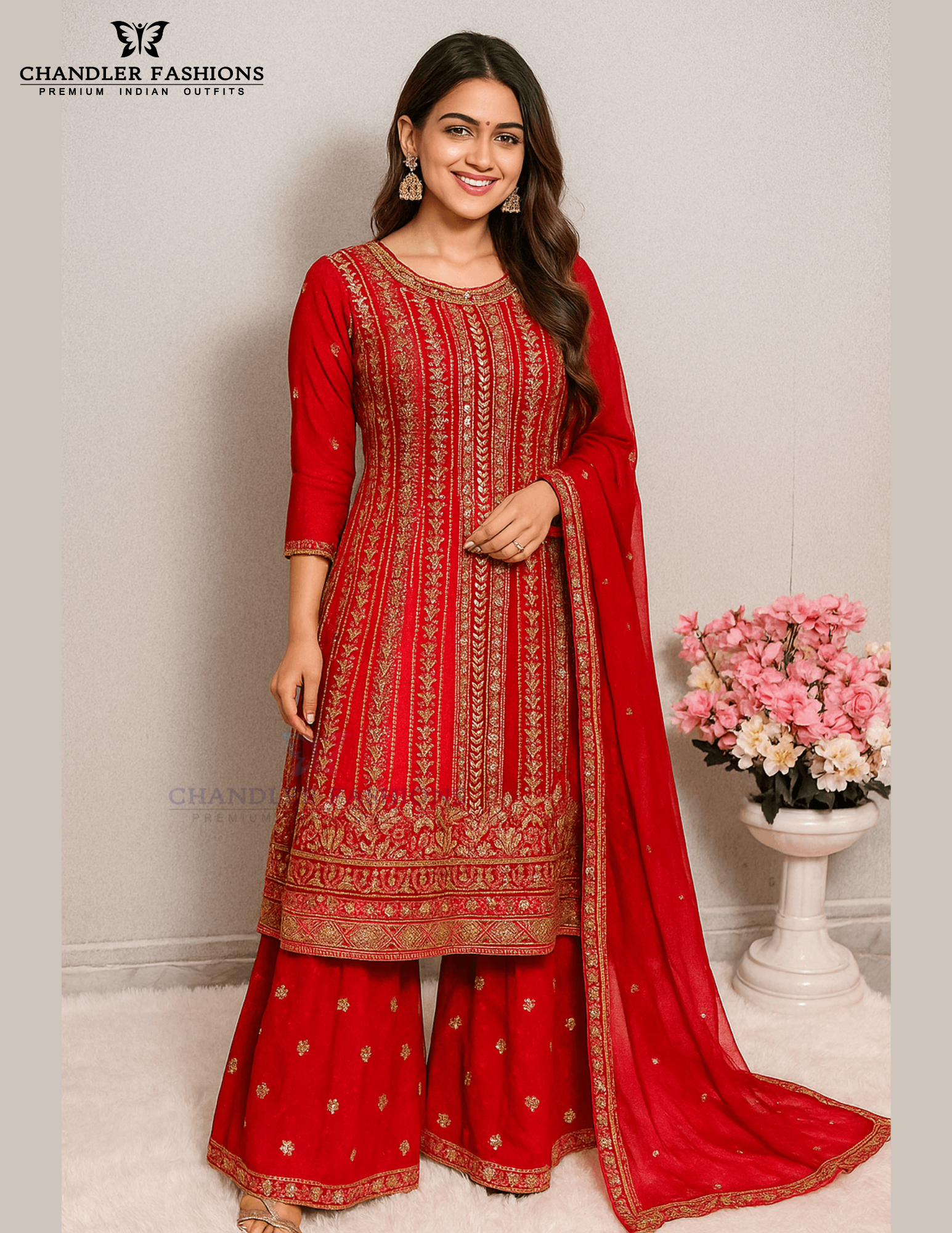 Stunning Red Color With Georgette Embroidery And Sequins Work For Women