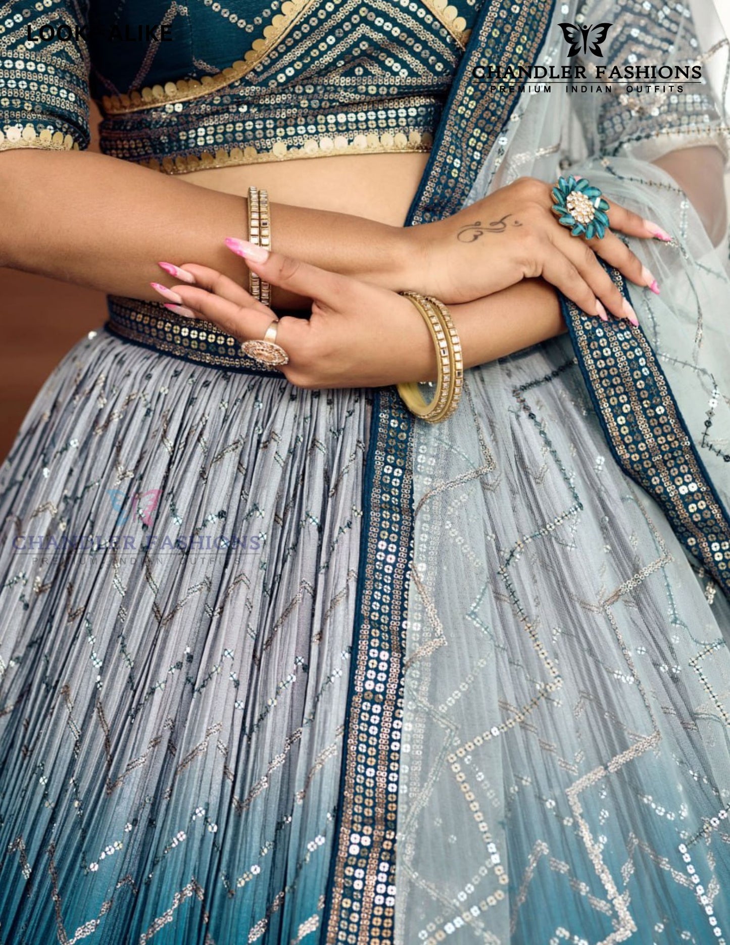 Blue Color Silk With Sequins Work Lehenga In Globe