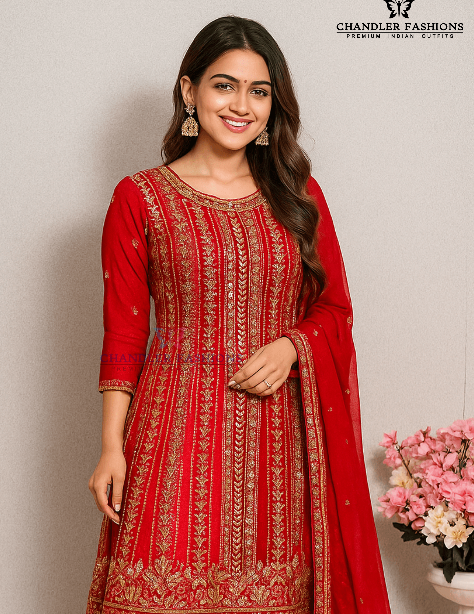Red Color With Georgette Embroidery And Sequins Work Near Me