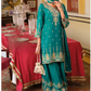 Elegant Teal Green Color Chinon Embroidery Work Kurti Palazzo Pant With Dupatta