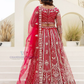 Red Color Net Embellished Embroidered Lehenga Choli With Dupatta Set In USA