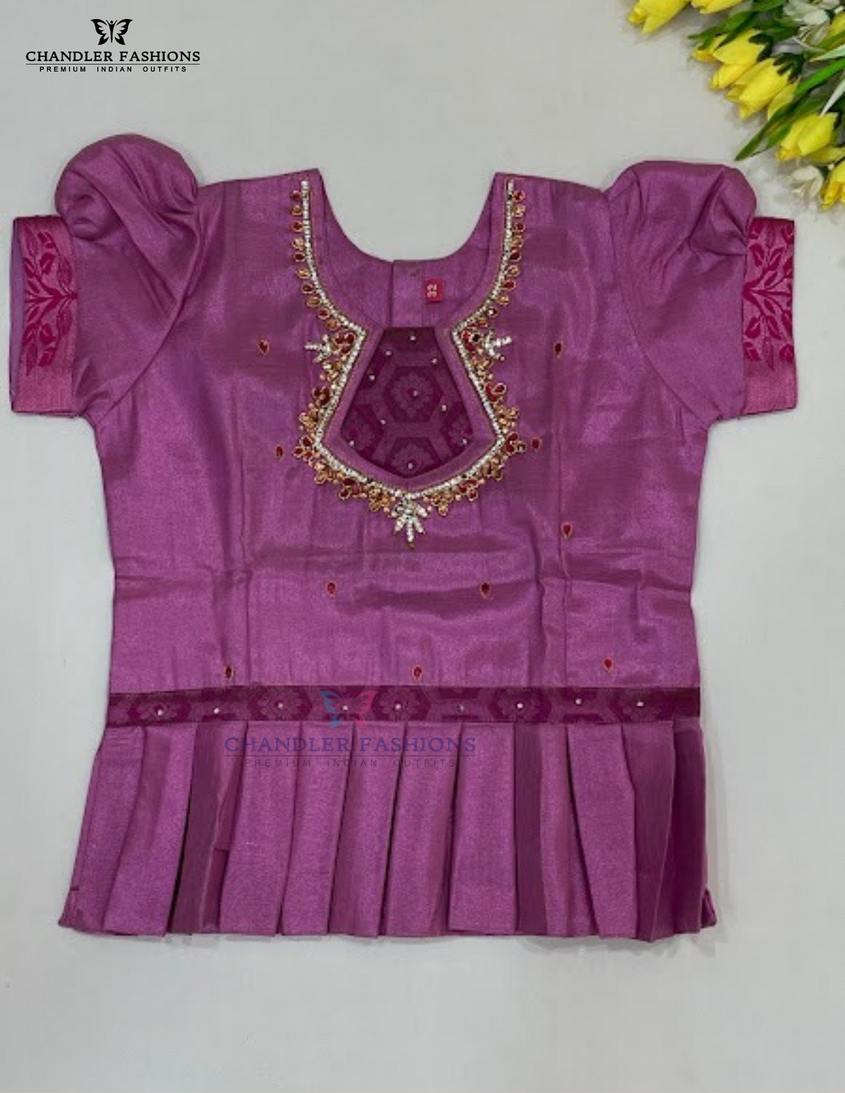 Pink And Lavender Color Langa Set With Stone And Zari Work In Mesa
