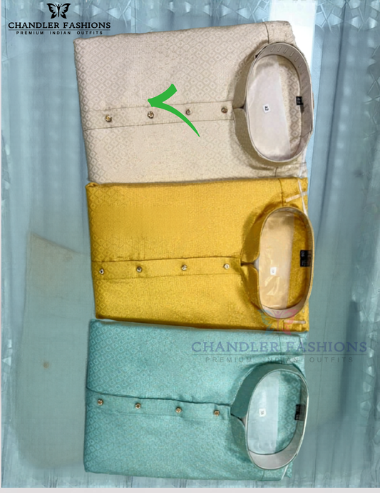 Stunning Cream Color Cotton With Self Design Kurta Suits For Men