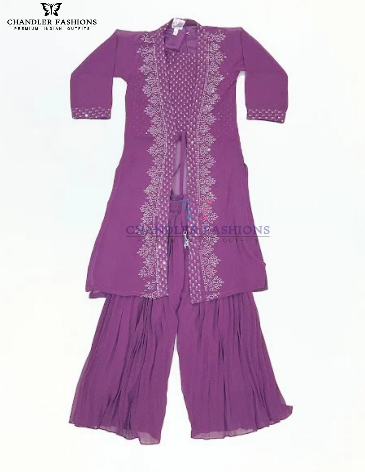 Wonderful Wine Color Georgette Palazzo Suits With Embroidery Stones And Sequins Work For Girls