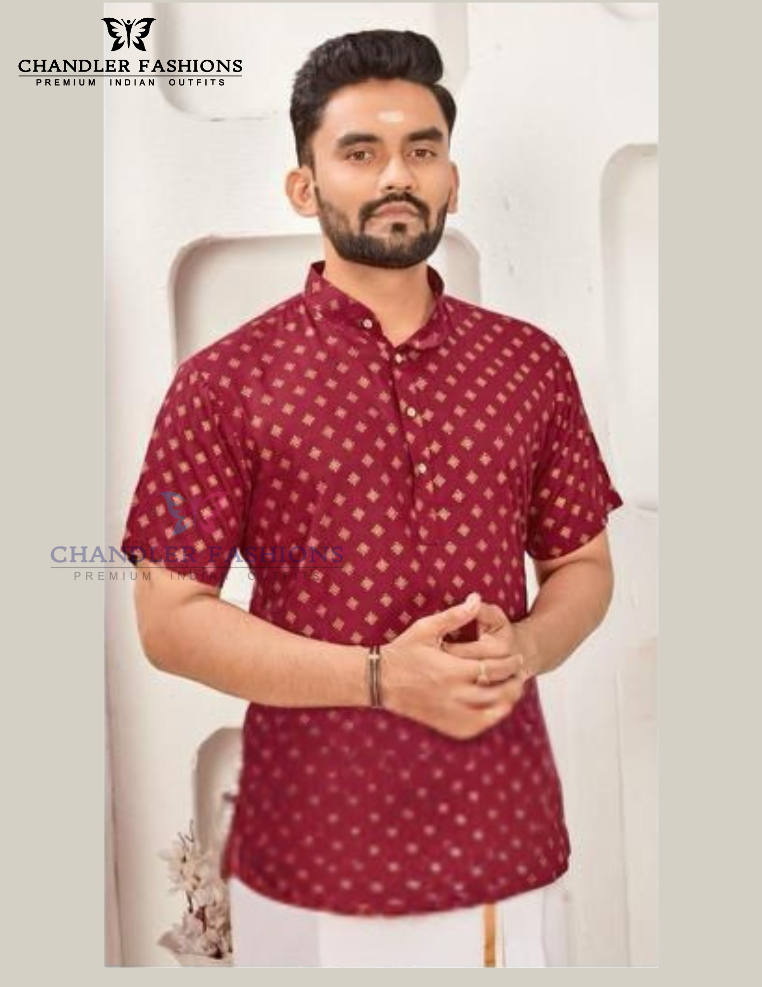 Wonderful Maroon Color Cotton Short Kurta For Men