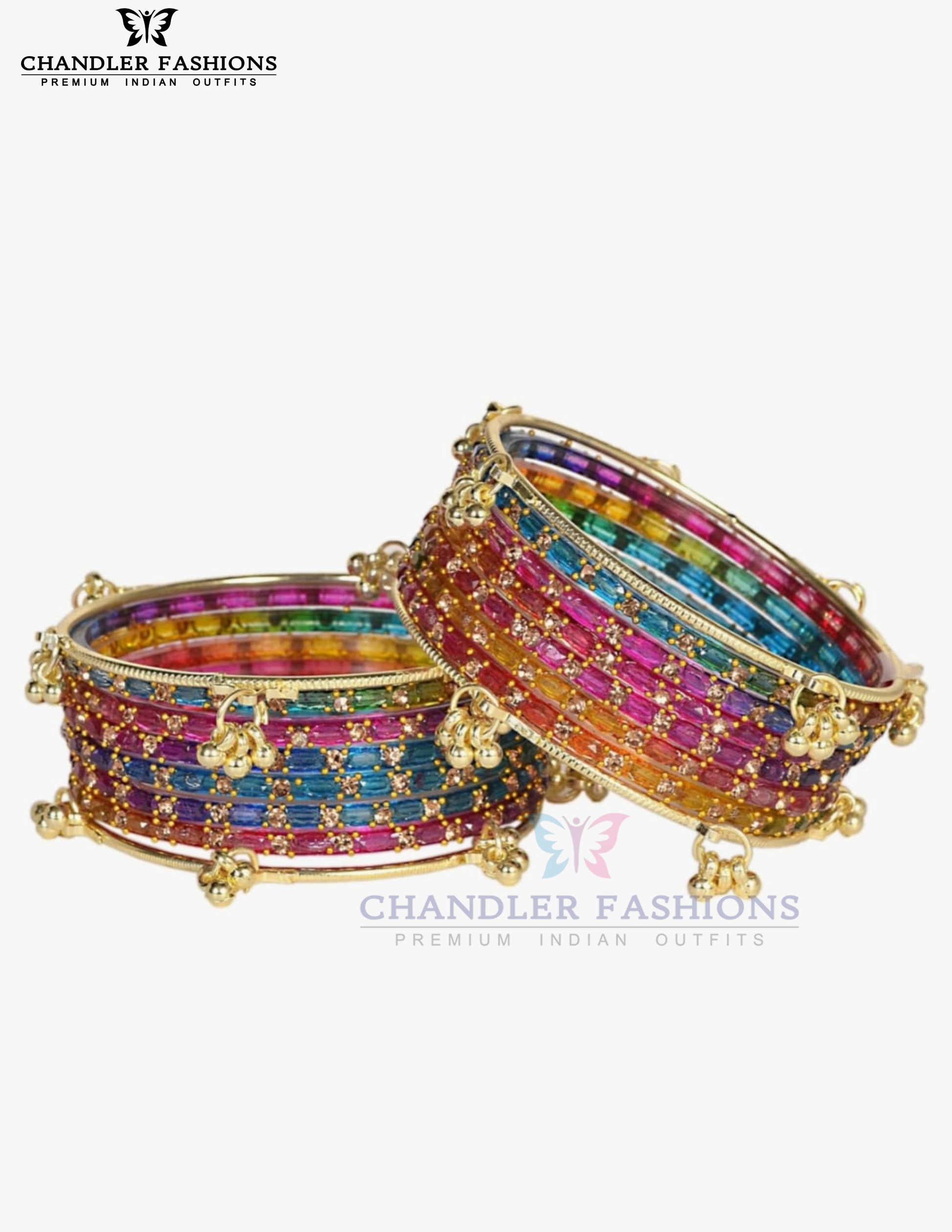 Attractive Multicolor With Stone And Gold Finishing Raindrop Glass Bangles