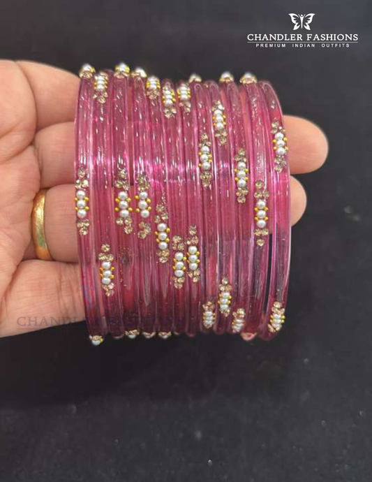 Amazing Light Pink Colored Glass Bangles For Women