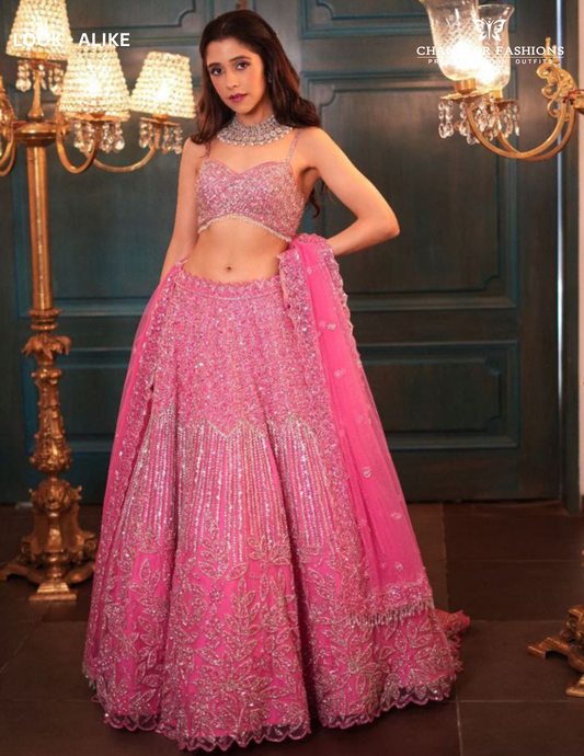 Gorgeous Pink Color Embroidery and Sequins Work Lehenga For Women